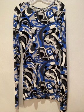 Abstract Blue, Black & White Dress